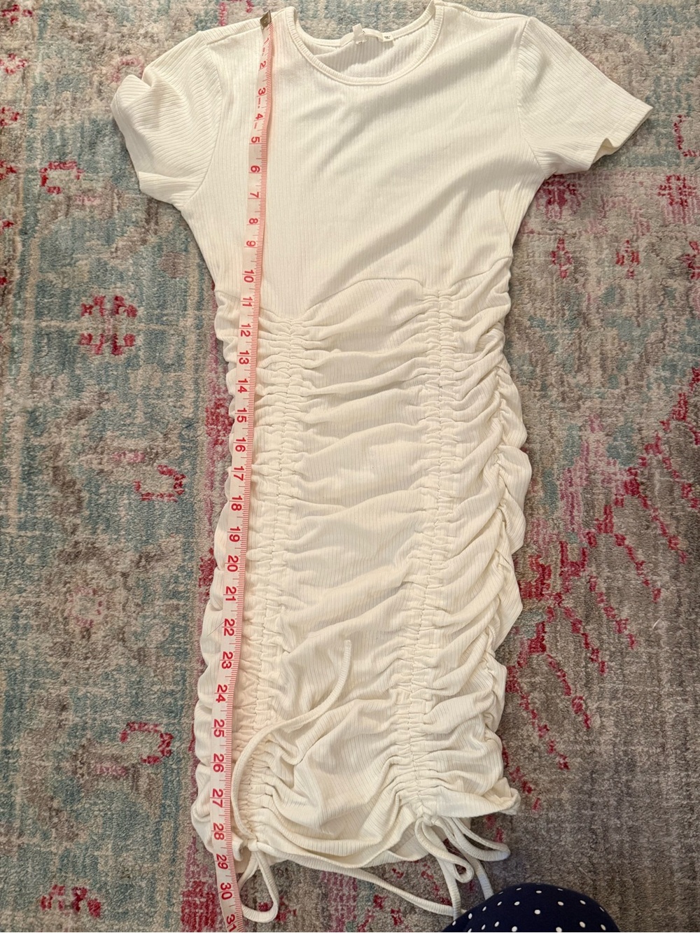 NIA White Ribbed Drawstring Ruched Bodycon Mini Dress - Picture 9 of 10